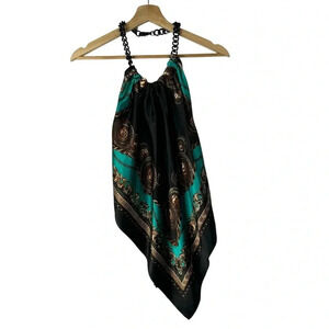 Unyx Y2K Tie Back Blue & Black Printed Satin Bandana Tank Top S